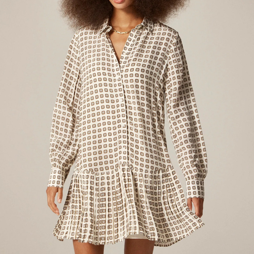 J.Crew Amelia Shirt Dress Foulard Print Ivory Lace Size XS Petite NWT
